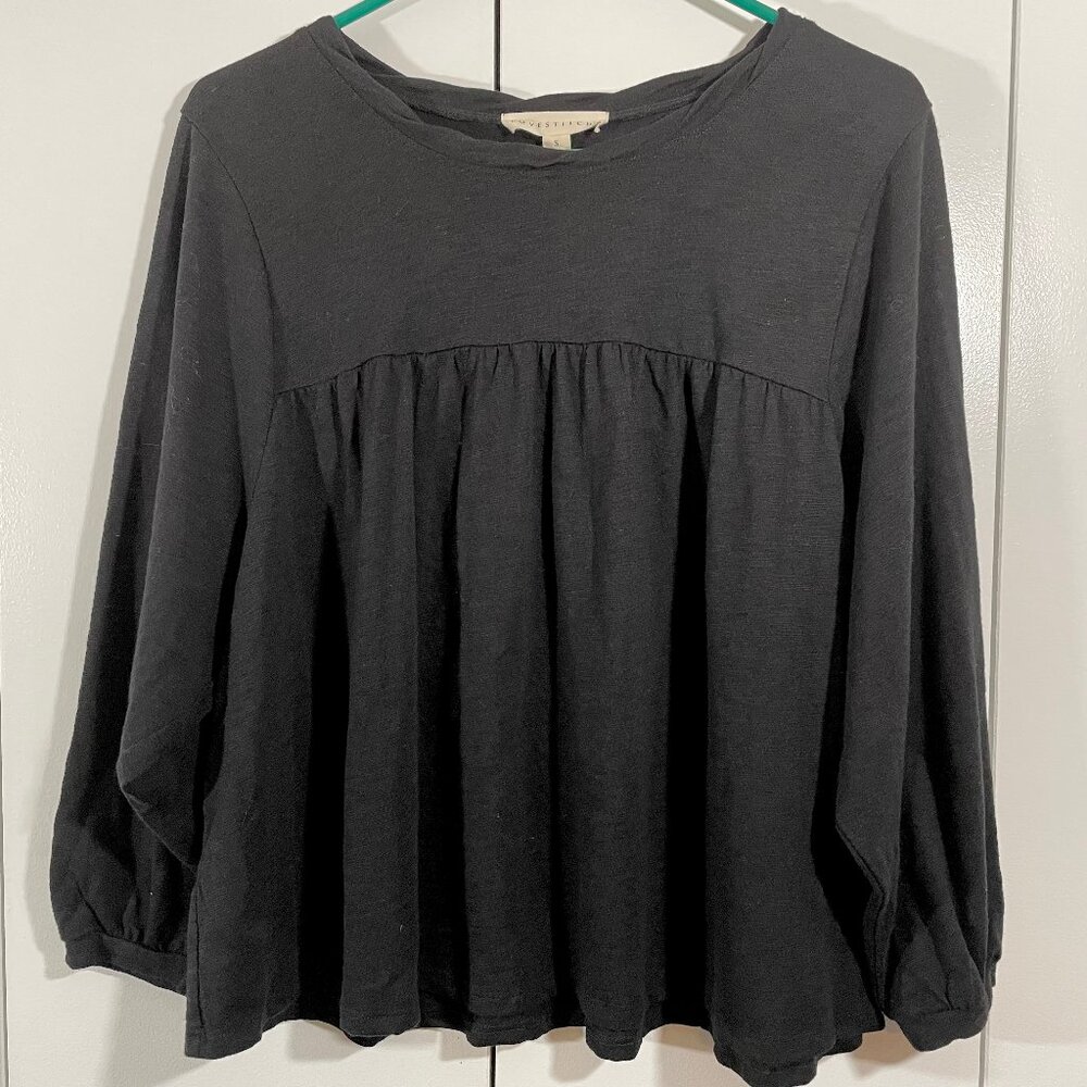 LOVESTITCH Women's Yoke Top Size Small Black Long Sleeve Cotton Blend Babydoll